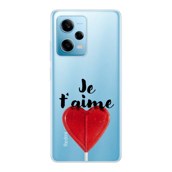 Coque Xiaomi Redmi Note 12 Pro 5G flexible transparente avec sucette en forme de cœur - Je t'aime