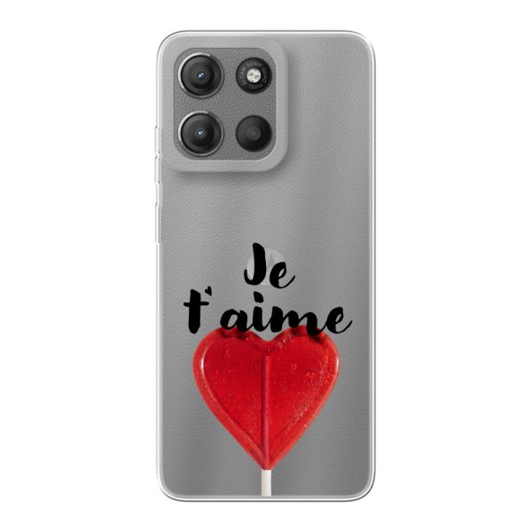 Transparant flexibel Motorola Moto G15 hoesje met Hartvormige Lolly - Je t'aime