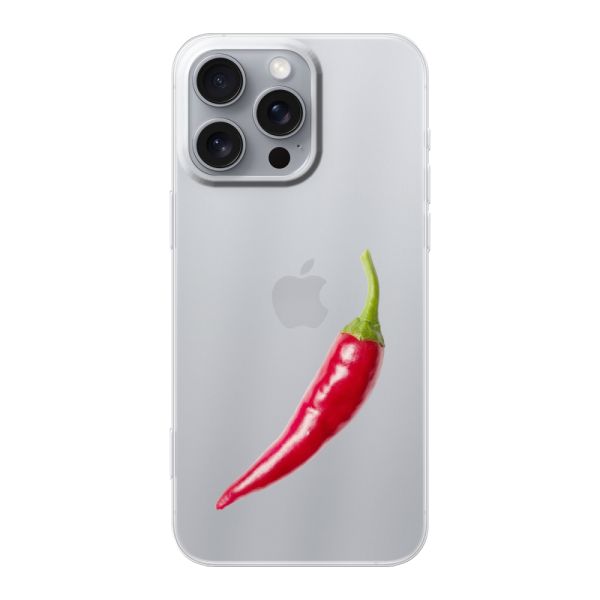 Transparant flexibel iPhone 16 Pro Max hoesje met Rode Peper - Pittig Design