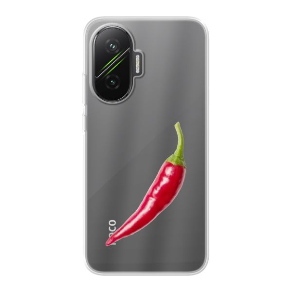 Transparant flexibel Xiaomi Poco F7 hoesje met Rode Peper - Pittig Design