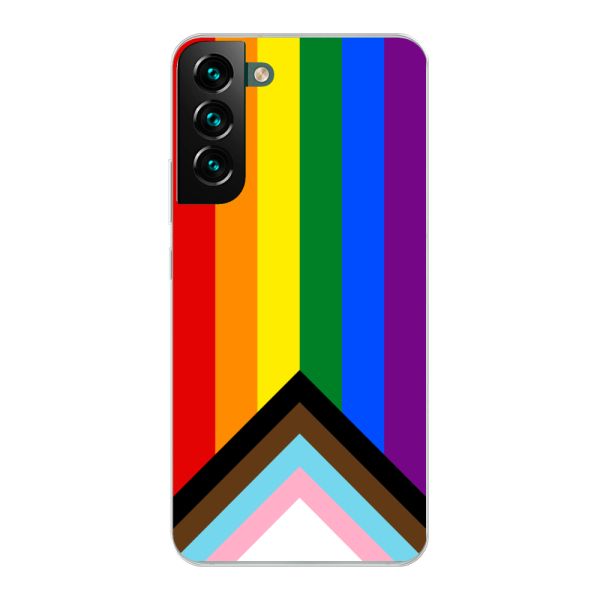 Flexibel Samsung Galaxy S22 Plus hoesje met Regenboog Vlag - Progress Pride Vlag