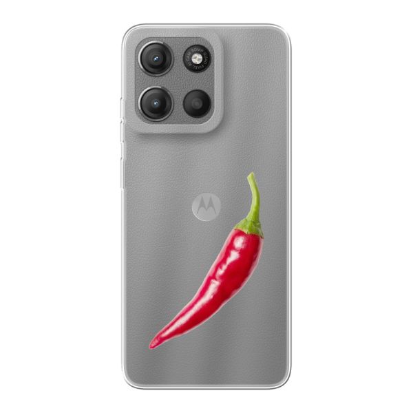 Transparant flexibel Motorola Moto G15 hoesje met Rode Peper - Pittig Design