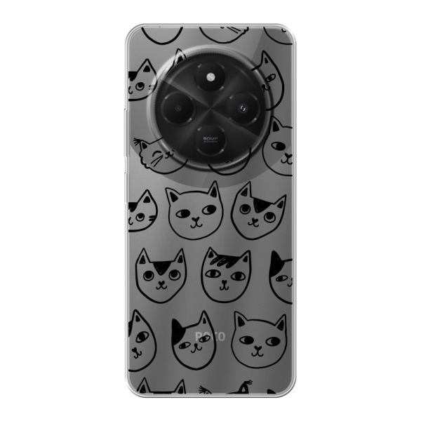 Coque Xiaomi Poco M7 flexible transparente avec têtes de chat - Imprimé chats transparent