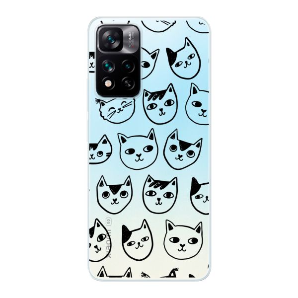 Coque Xiaomi 11i flexible transparente avec têtes de chat - Imprimé chats transparent