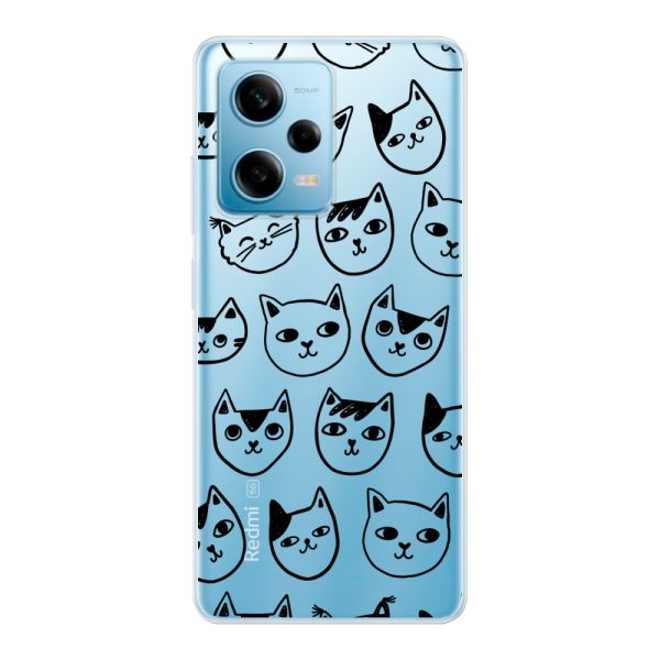 Coque Xiaomi Redmi Note 12 Pro 5G flexible transparente avec têtes de chat - Imprimé chats transparent