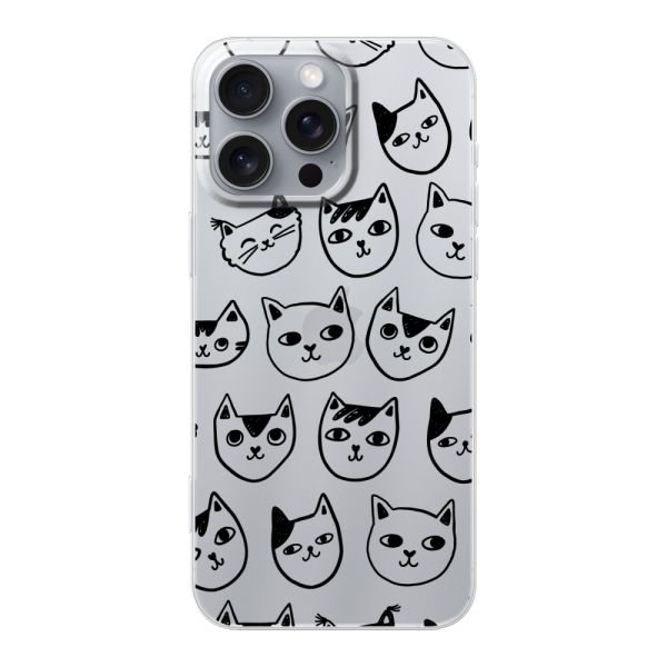Transparant flexibel iPhone 16 Pro Max hoesje met kattenkoppen - Transparante kattenprint