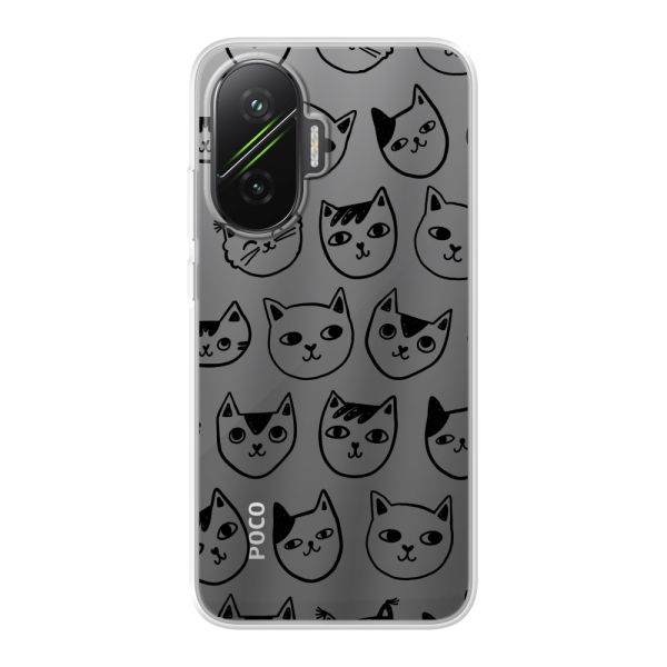 Coque Xiaomi Poco F7 flexible transparente avec têtes de chat - Imprimé chats transparent