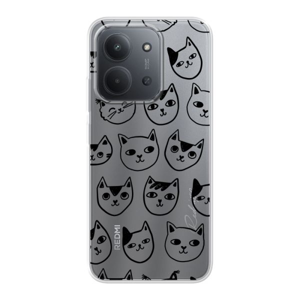 Coque Xiaomi Redmi 15C 4G flexible transparente avec têtes de chat - Imprimé chats transparent