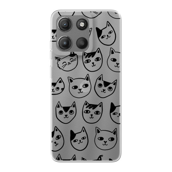 Coque Motorola Moto G15 flexible transparente avec têtes de chat - Imprimé chats transparent