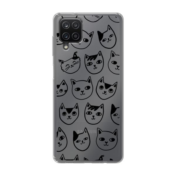 Transparant flexibel Samsung Galaxy A12 hoesje met kattenkoppen - Transparante kattenprint
