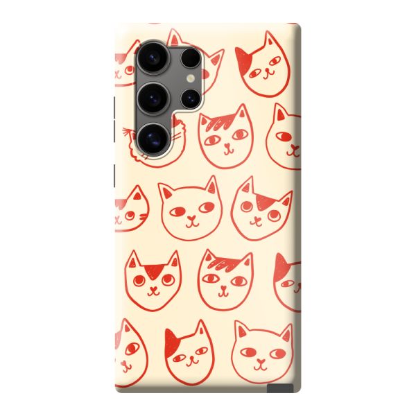 Coque Samsung Galaxy S24 Ultra ultra-résistante avec têtes de chat - Chats rouges sur fond crème