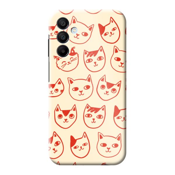 Extra sterk Samsung Galaxy A15 hoesje met kattenkoppen - Rode katten op crème