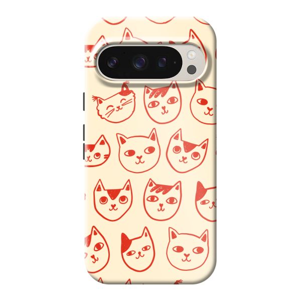 Coque Google Pixel 9 ultra-résistante avec têtes de chat - Chats rouges sur fond crème