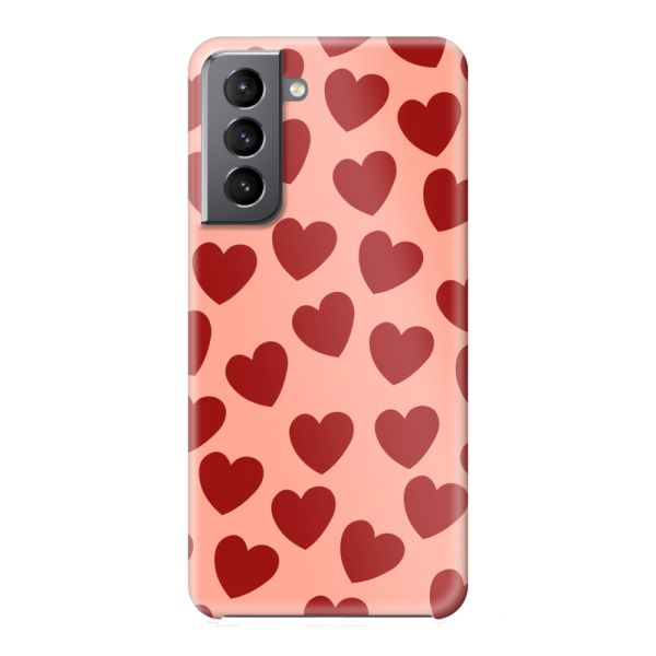 Volledig bedrukt Samsung Galaxy S21 5G hard case hoesje met Rode Hartjes