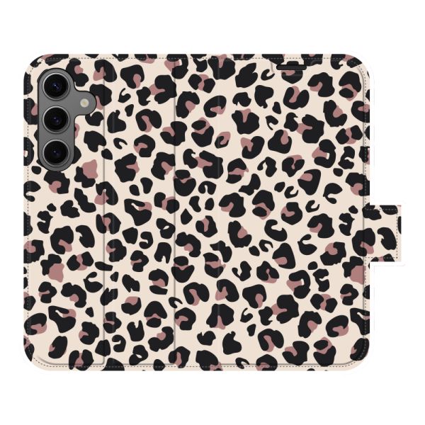 Vollständig bedrucktes Samsung Galaxy S24 Portemonnaie-Case mit Pantherdruck - Leopardenmuster Beige Rosa