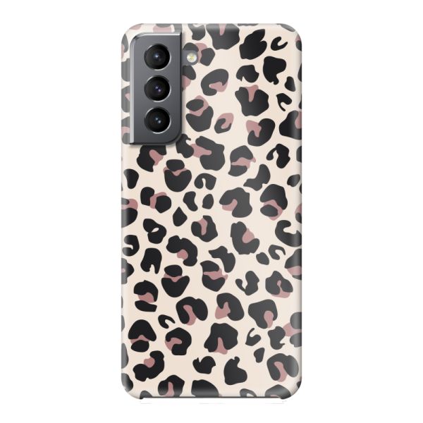 Volledig bedrukt Samsung Galaxy S21 5G hard case hoesje met Panterprint - Luipaardprint Beige Roze Glossy