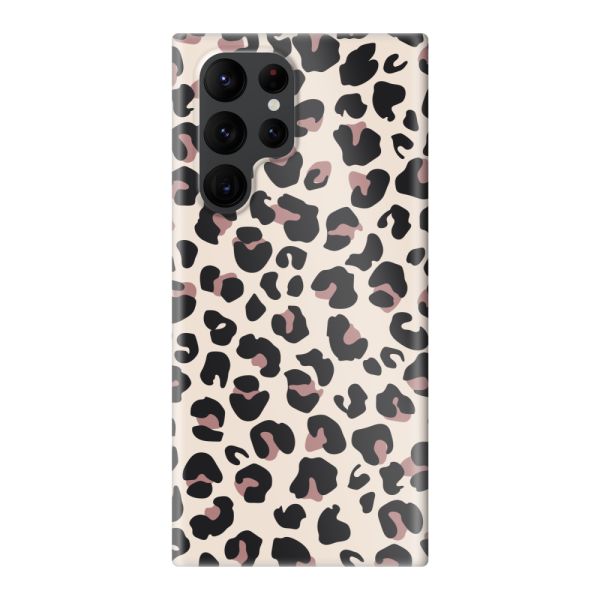 Volledig bedrukt Samsung Galaxy S22 Ultra hard case hoesje met Panterprint - Luipaardprint Beige Roze Glossy