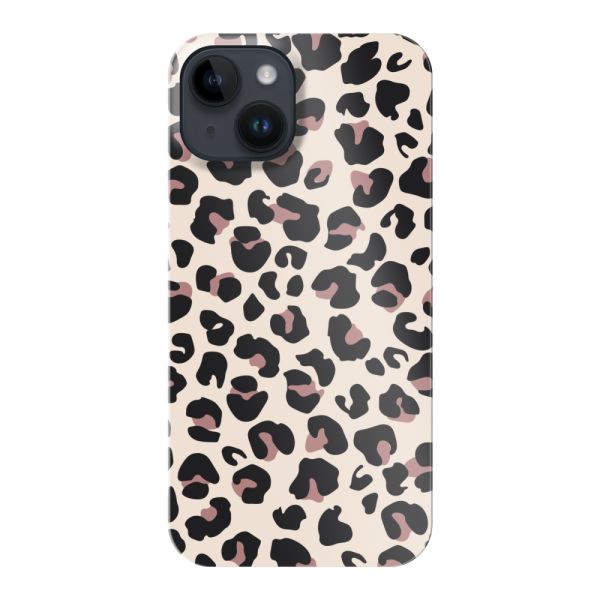Coque hard case iPhone 14 entièrement imprimée avec imprimé panthère – Imprimé léopard beige rose brillant