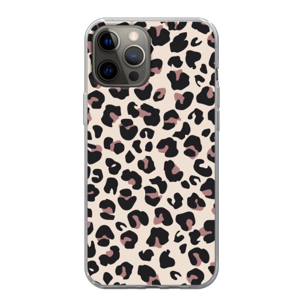 Transparant flexibel iPhone 12 Pro Max hoesje met Panter Print - Beige Luipaardprint