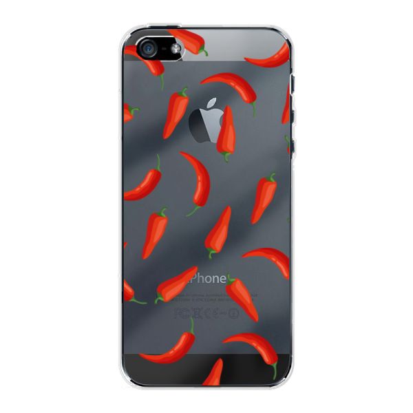 Transparant flexibel iPhone SE (2016) hoesje met Rode Pepers - Transparant Chili Pepper Patroon