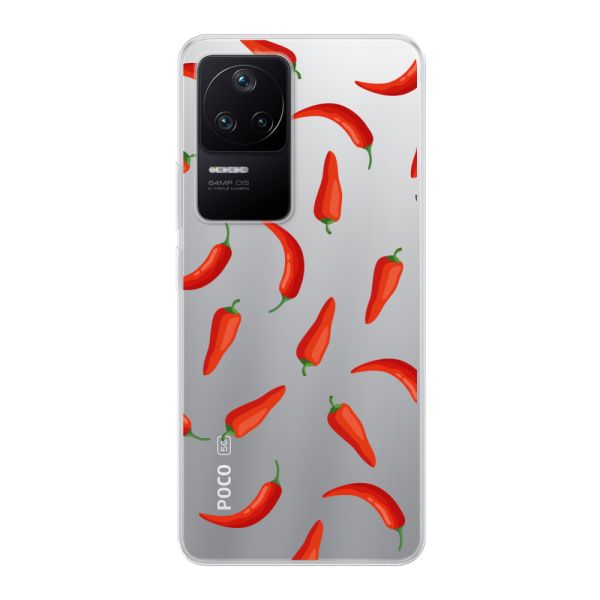 Transparant flexibel Xiaomi Poco F4 hoesje met Rode Pepers - Transparant Chili Pepper Patroon