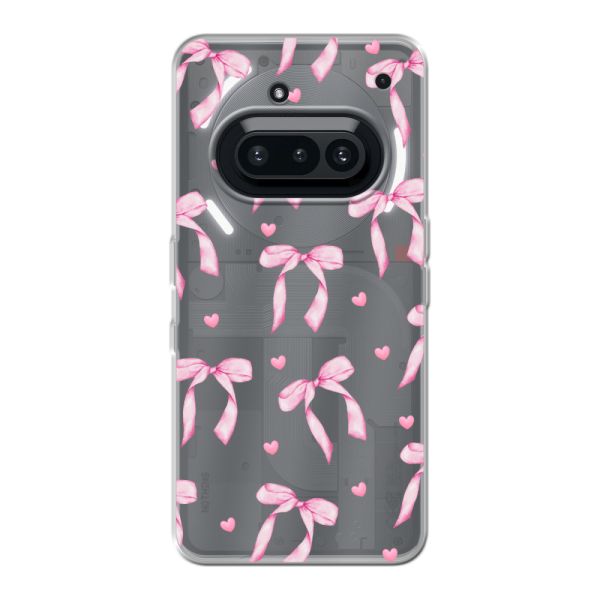 Transparant flexibel Nothing Phone (3a) hoesje met Roze Strikjes en Hartjes