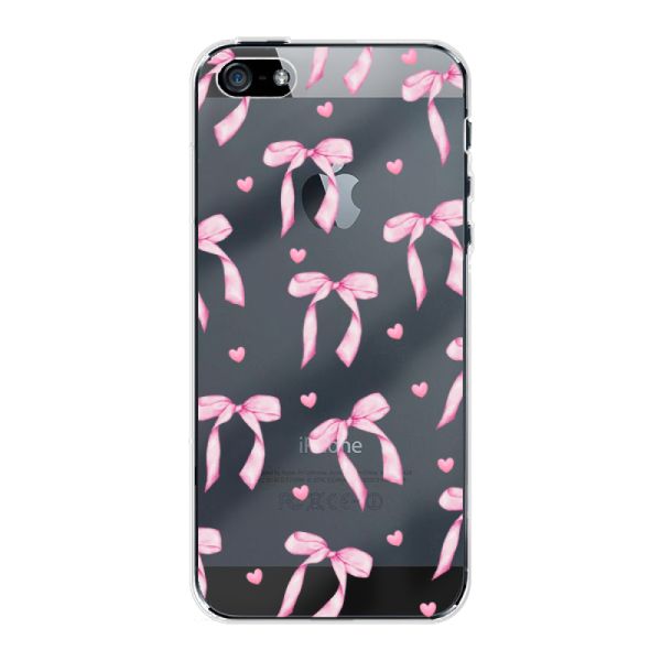 Transparant flexibel iPhone 5 hoesje met Roze Strikjes en Hartjes