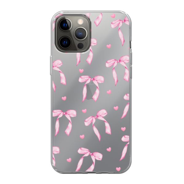 Transparant flexibel iPhone 12 Pro Max hoesje met Roze Strikjes en Hartjes