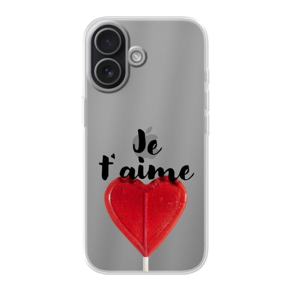 Transparente flexible iPhone 17 Hülle mit herzförmigem Lutscher - Je t'aime