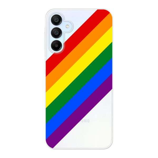 Transparant flexibel Samsung Galaxy A15 hoesje met Diagonale Regenboog - Pride Strepen
