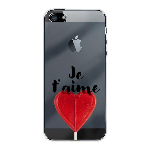 Transparant flexibel iPhone 5 hoesje met Hartvormige Lolly - Je t'aime