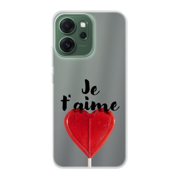 Transparant flexibel Oppo Reno14 F hoesje met Hartvormige Lolly - Je t'aime