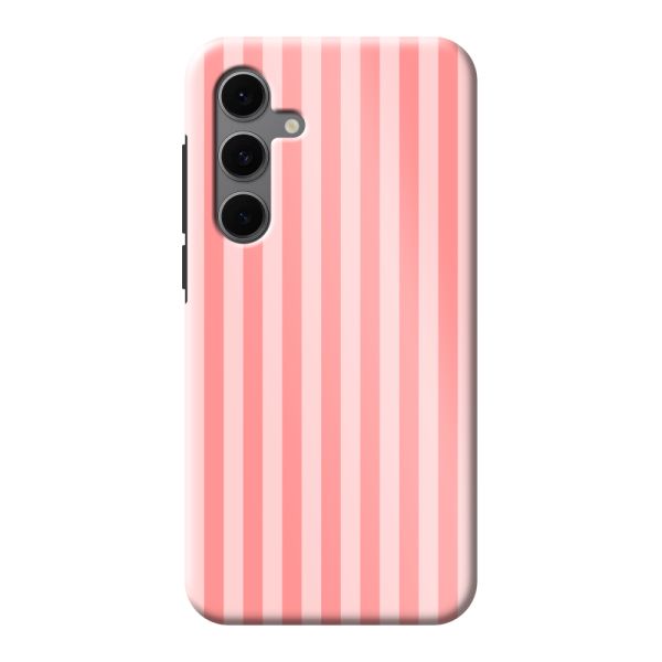 Besonders robuste Samsung Galaxy S24 FE Hülle mit korallen-rosa Streifen