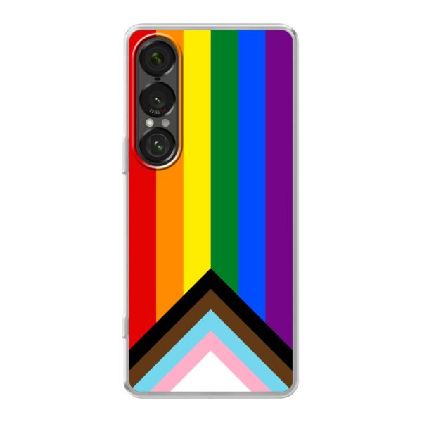 Flexibel Sony Xperia 1 VII hoesje met Regenboog Vlag - Progress Pride Vlag