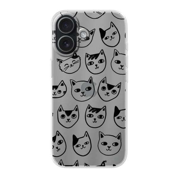 Coque iPhone 17 flexible transparente avec têtes de chat - Imprimé chats transparent