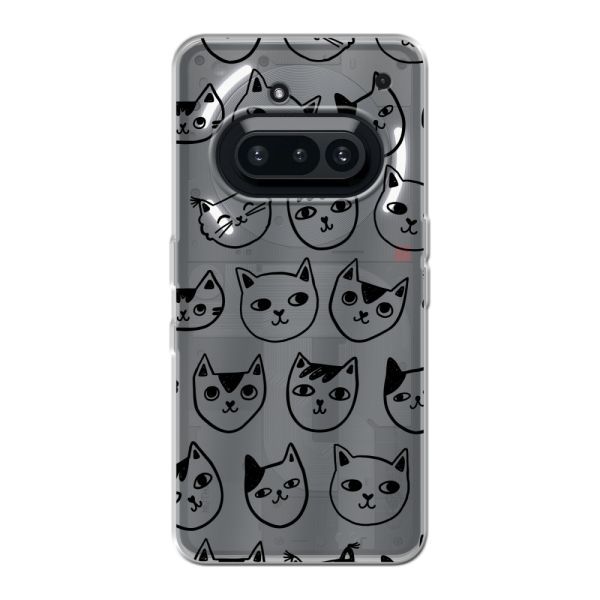 Coque Nothing Phone (3a) flexible transparente avec têtes de chat - Imprimé chats transparent