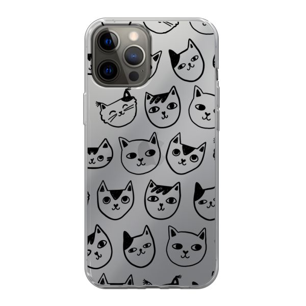 Transparant flexibel iPhone 12 Pro Max hoesje met kattenkoppen - Transparante kattenprint