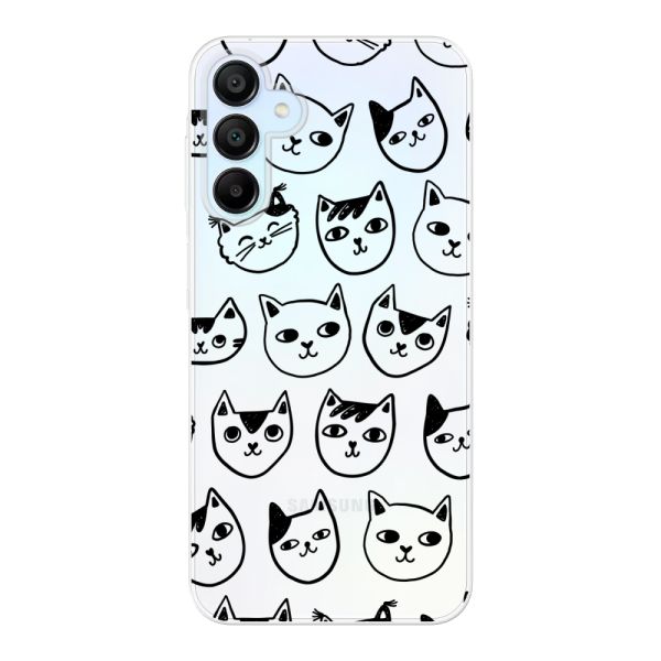 Transparant flexibel Samsung Galaxy A15 hoesje met kattenkoppen - Transparante kattenprint