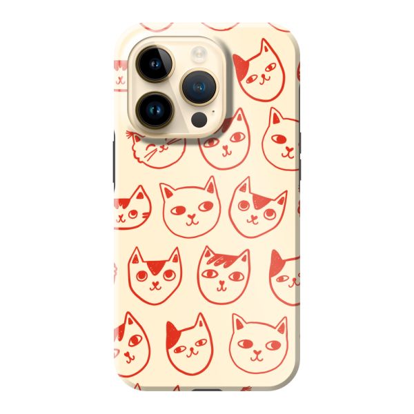 Coque iPhone 14 Pro ultra-résistante avec têtes de chat - Chats rouges sur fond crème