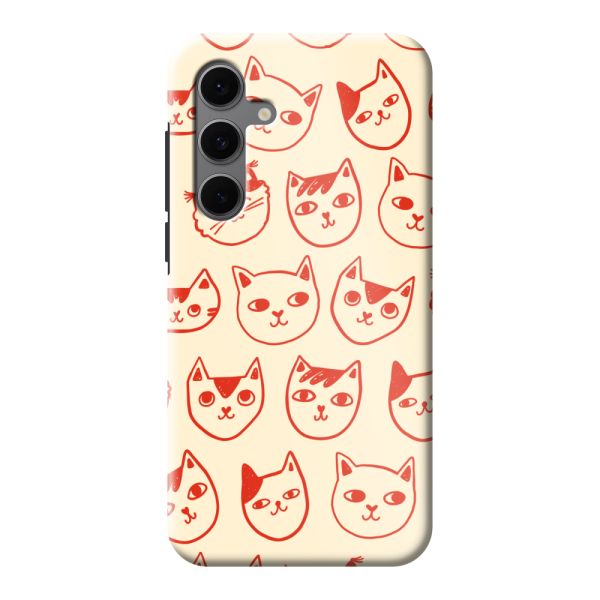 Besonders robuste Samsung Galaxy S24 FE Hülle mit Katzenköpfen - Rote Katzen auf Cremeweiß