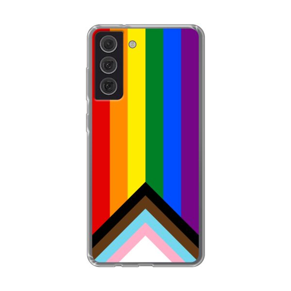 Flexibel Samsung Galaxy S21 FE hoesje met Regenboog Vlag - Progress Pride Vlag