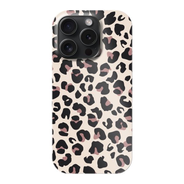 Coque hard case iPhone 15 Pro entièrement imprimée avec imprimé panthère – Imprimé léopard beige rose brillant