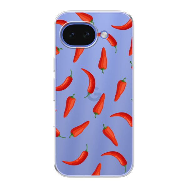 Transparant flexibel Google Pixel 10A hoesje met Rode Pepers - Transparant Chili Pepper Patroon