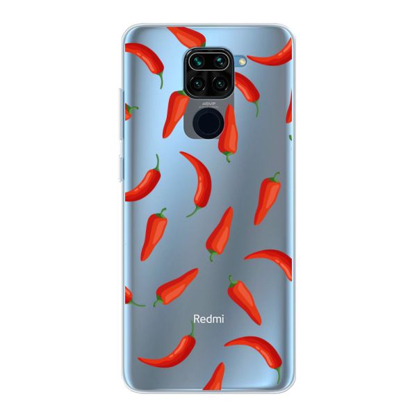Transparant flexibel Xiaomi Redmi Note 9 hoesje met Rode Pepers - Transparant Chili Pepper Patroon