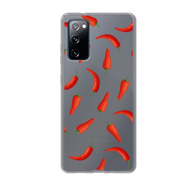 Transparant flexibel Samsung Galaxy S20 FE hoesje met Rode Pepers - Transparant Chili Pepper Patroon