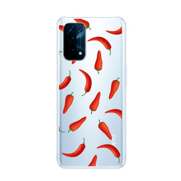 Transparant flexibel Oppo A93 5G hoesje met Rode Pepers - Transparant Chili Pepper Patroon