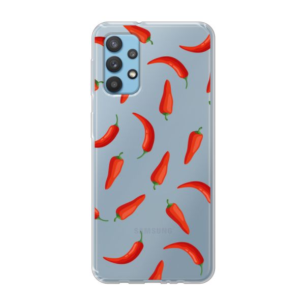 Transparant flexibel Samsung Galaxy A32 4G hoesje met Rode Pepers - Transparant Chili Pepper Patroon