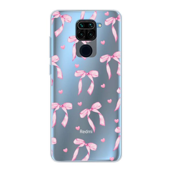 Transparant flexibel Xiaomi Redmi Note 9 hoesje met Roze Strikjes en Hartjes