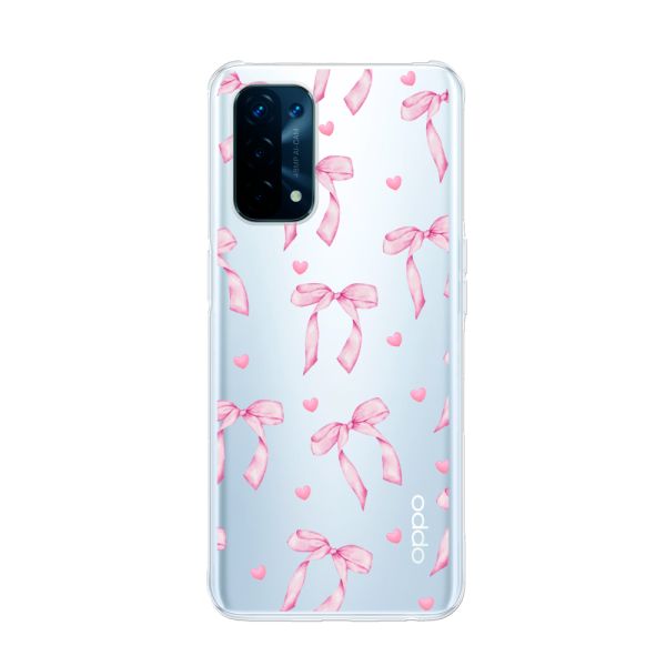 Transparant flexibel Oppo A93 5G hoesje met Roze Strikjes en Hartjes
