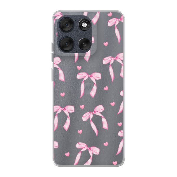 Transparant flexibel Motorola Moto G56 hoesje met Roze Strikjes en Hartjes